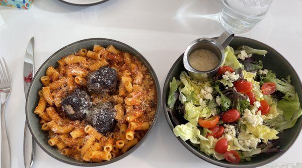 Meatball pasta and side salad.