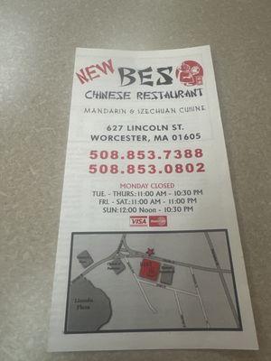 Front of menu