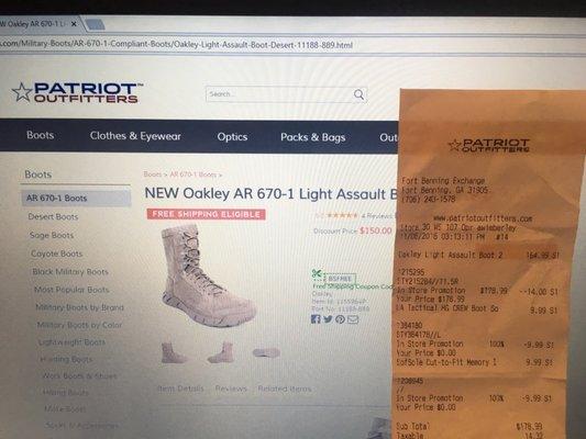 Store's website $150, rec $165, we also have price sticker showing boots prices to be sold at $150