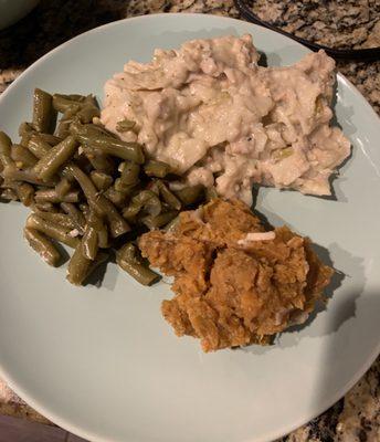 Chicken Dumplings, String Beans, and Yams