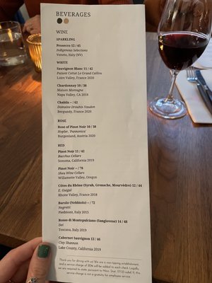 Drink menu