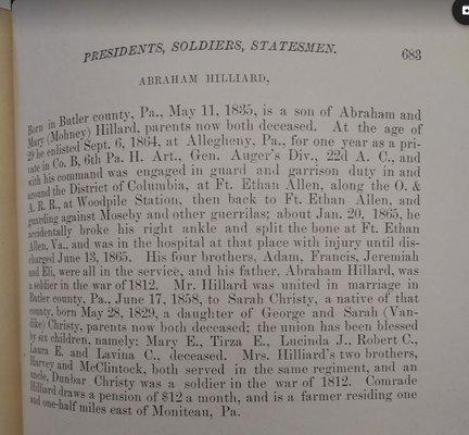 My Great-great-great grandfather Abraham Hilliard Jr was stationed here during the Civil War.  My great-great grandmother was Tirza Hilliard