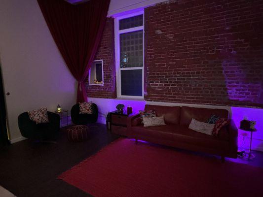 Back lounge, dimly lit