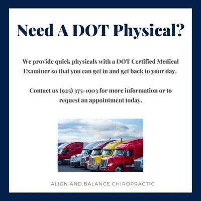 DOT Physicals Offered. Please Call To Schedule An Appointment.