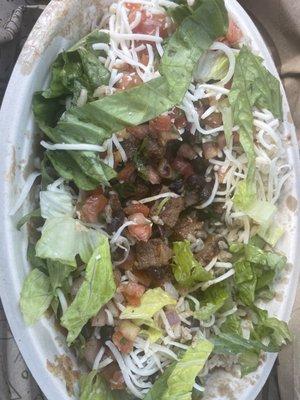 Burrito bowl with seasoned steak