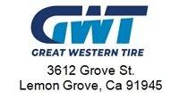 Great Western Tire Logo
3612 Grove St. Lemon Grove Ca 91945