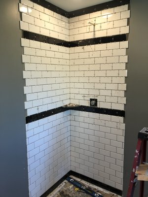 Progress Picture - Standing shower tile job.