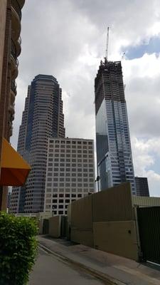 View of downtown high rise being built behind the center.