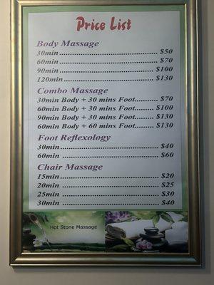 Massage menu