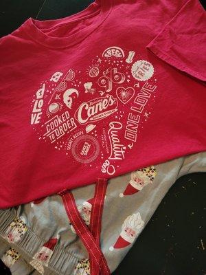 Raising Canes tshirt & Old Navy HoHo pj pants! $4.50 total. Love it!!