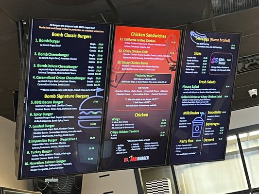 Bomb Burgers overhead menu