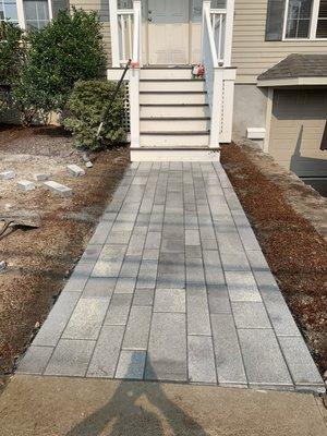 New front walkway using unilock pavers.