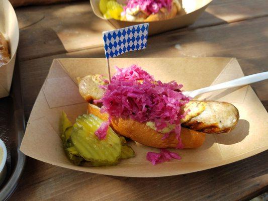 Brat with pickled cabbage.