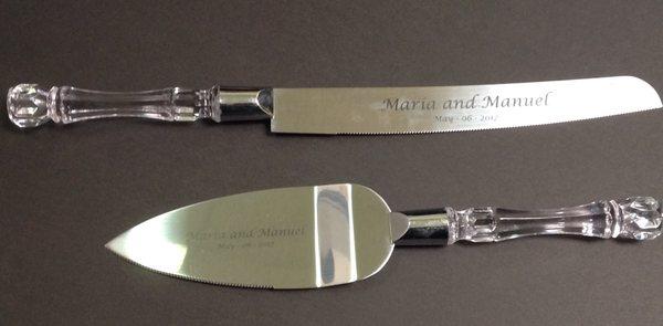 Engraved cake server and knife for wedding, quinceañera, sweet 16, anniversary, etc