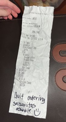 Receipt with a "nice note"