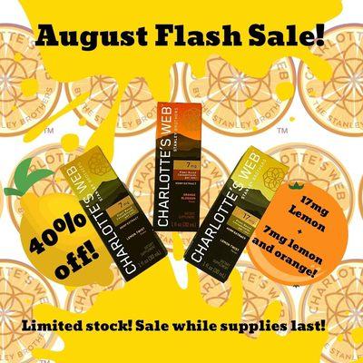 The juiciest sale yet! 40% off select @charlotteswebcbd citrus flavors to round out the dog days of summer! Get you 17mg 30ml lemon or 7mg l