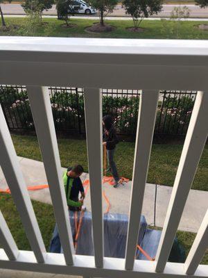 Getting ready to lift over the balcony