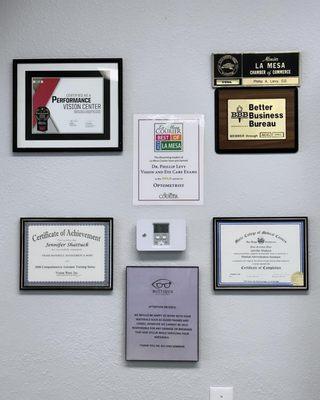 Dr. Levy and Jen's certs, awards and accolades!