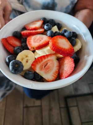 berries, banana, yogurt, and granola