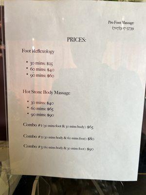 Foot massage prices