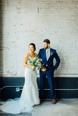 Bride and Groom's modern wedding photo.