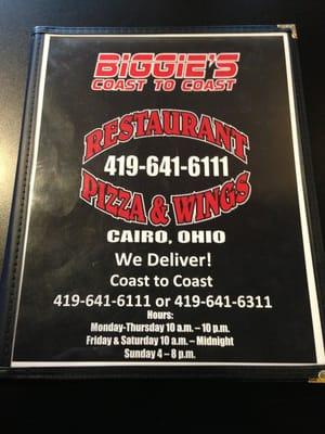 Front of menu