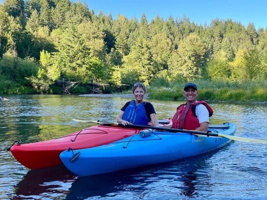 A couple on two kayaks