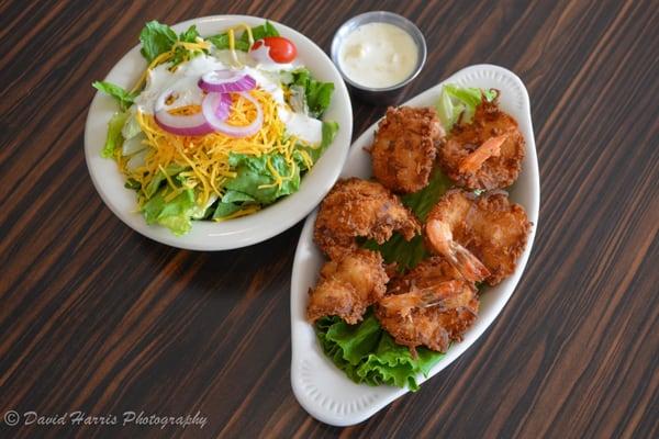 Appetizer- Coconut Shrimp with Coconut/Pineapple Dipping Sauce. Many add a Garden Fresh Salad and make it a meal!!