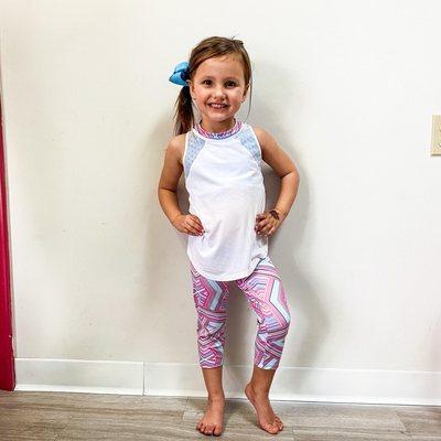 One of our little dancers looking too cute in a new outfit by Bloch!!