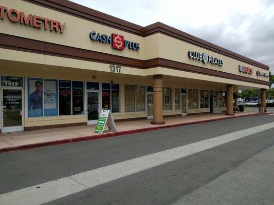 On the corner of Harbor & Orangethorpe in Fullerton, in between Jimmy Johns and Maui Hawaiin BBQ.  Our front door faces Burger King.