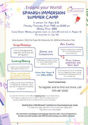 Spanish Immersion Summer Camp for Kids ages 6-12