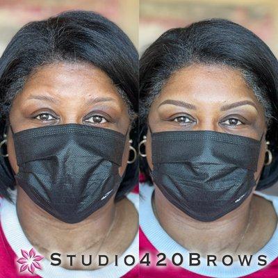 Combination brows - shading plus machine strokes.