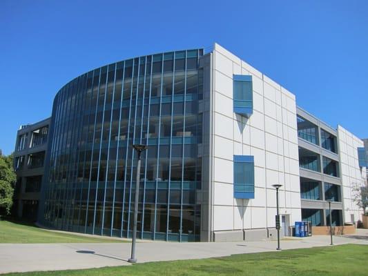 The grand building and foundation of Pollack Library.