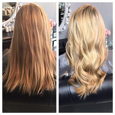 Hair extensions for fullness length and body and balayage by Alisha michelle