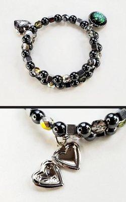 Stainless Steel Memory Wire Bracelet with Charm and Heart Picture Frame