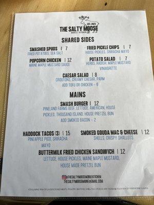 Salty Moose Menu