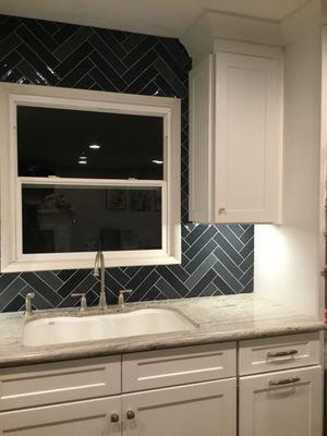 Harring bone style backsplash