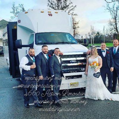 Wedding party bus action Limousine Westfield nj 732 754 4660