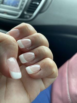 Butchered my cuticles, uneven French