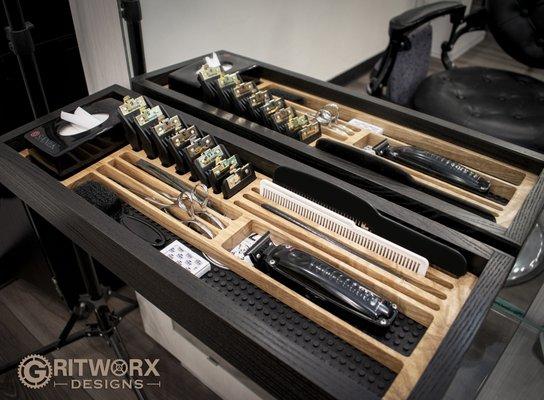 Barber Station Organizer Tray with Removable Insert for clippers, guards, combs, scissors and more!