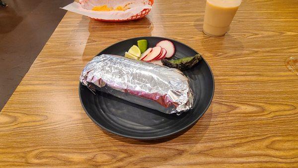 The Chile Rellano Burrito is big! Mostly rice but still good.