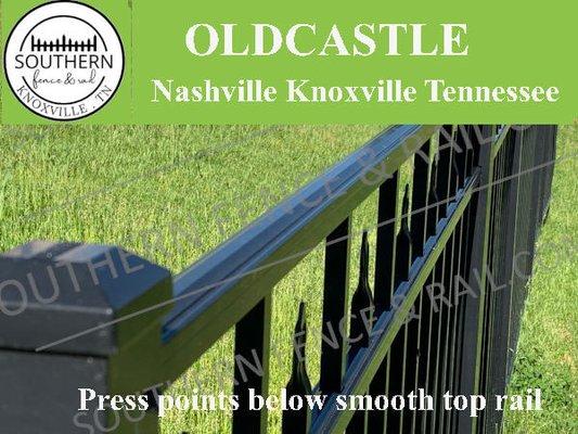 Oldcastle aluminum fence smooth top rail with press pickets Southern Fence and Rail your Knoxville fence company of choice