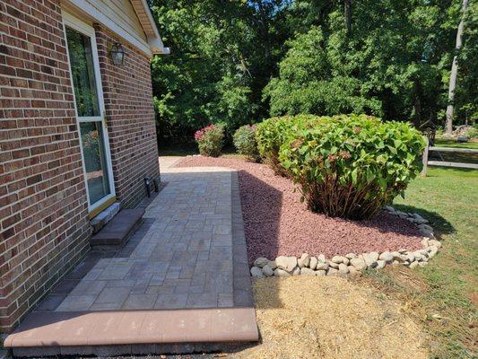 Paver walkway and new  rock design bed