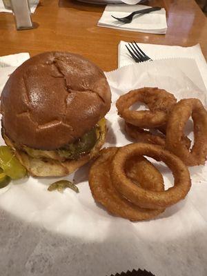 Rodeo burger sub w onion rings