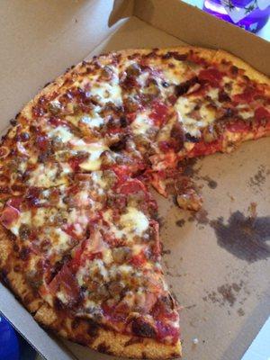 Meat Pizza. Extra sauce. Extra cheese. Very good.