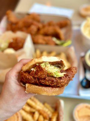 Get the medium for the Hot Chicken Sandwich because it pairs well with the sweet Hawaiian bun and slaw