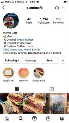 Menu * The One Burger (Original) * Lettuce wrap option (gluteen free/not bread) * Cashew Coffee Find us on Instagram:  @plantbcafe