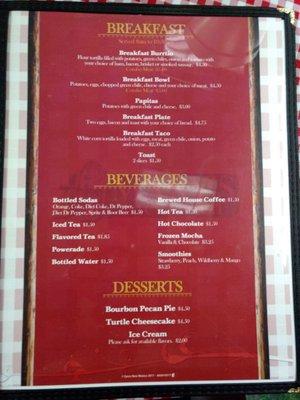 Breakfast, beverage, dessert menu