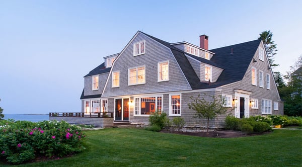 Custom KSD Mahogany wood windows and doors Coastal Maine Project.