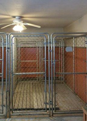 Run inside temperature controlled building.  Runs are 9 ft x 6 ft with grates and blankets so your dog never has to lay on a concrete floor.